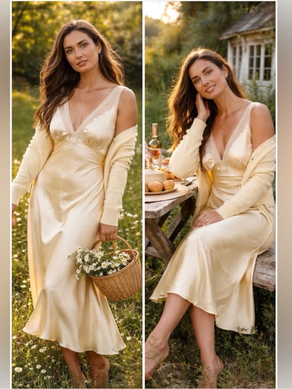 NWT DÔEN Corelia Silk Midi Dress in Forsythia, Butter Yellow Size L